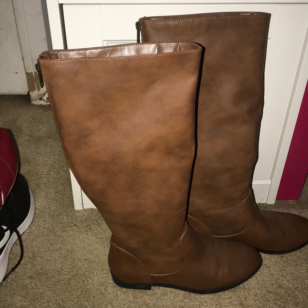 Brown faux leather boots